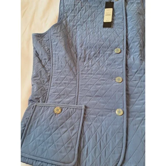 New TALBOTS Sleeveless Quilted Vest Sz L Blue Button Front NWT $89 - Picture 3 of 10